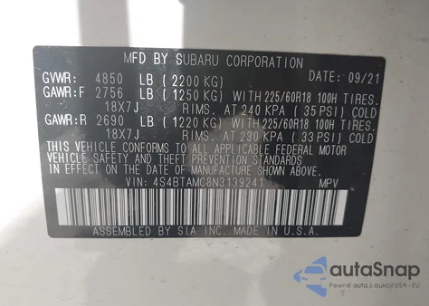 2022 Subaru Outback Limited from USA, damaged, VIN 4S4BTAMC8N3139241